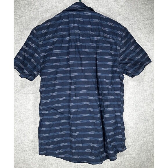 Roebuck & Co Button Up Shirt Mens Size S Navy Blue Striped Short Sleeve Collar - Picture 4 of 7